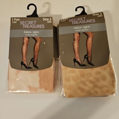 Two Pair Secret Treasures Fashion Tights Mystical Rose, Nude  Size 2